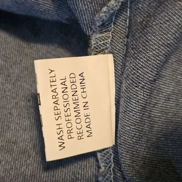 Denim Dress Blue V-Neck 3/4 Length Puff Sleeves Midi Dress NWT Size Large - Picture 9 of 11